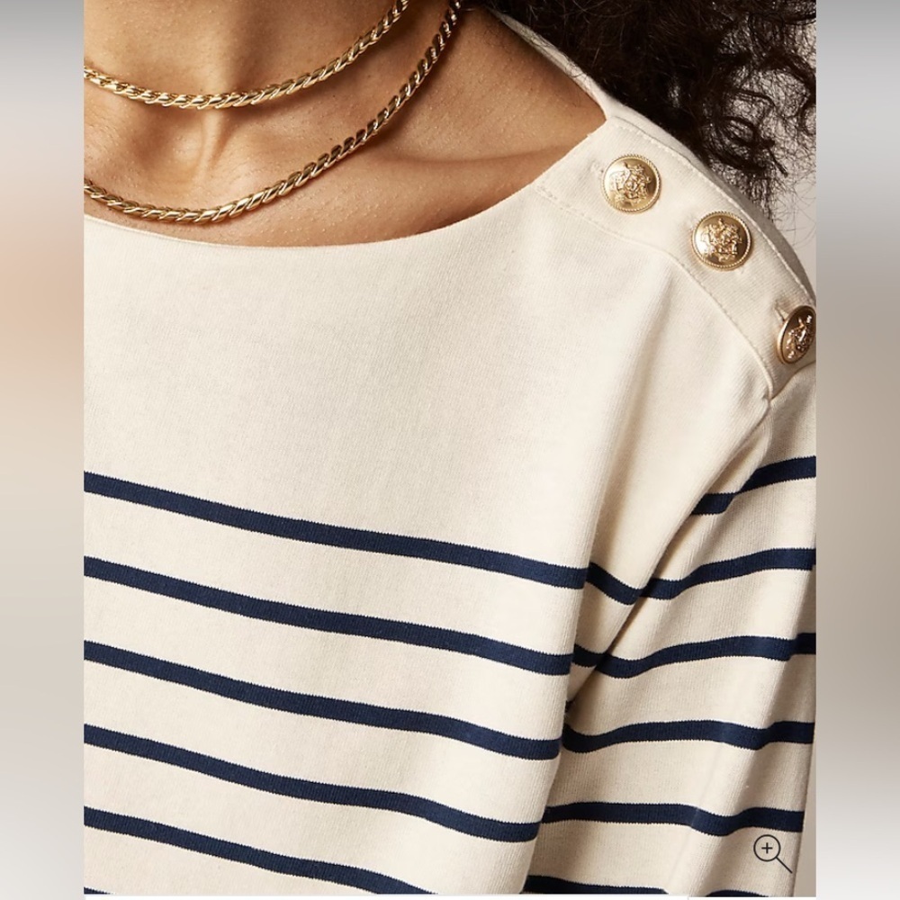 J. Crew white and navy Breton striped long sleeve cropped sailor top. Medium - Picture 2 of 8